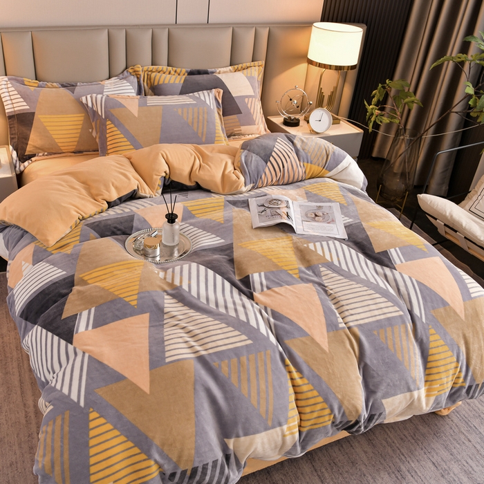 91家纺网 家纺一手货源 找家纺 丽涵家纺 2024秋冬新品冰岛臻棉绒保暖四件套 几何空间