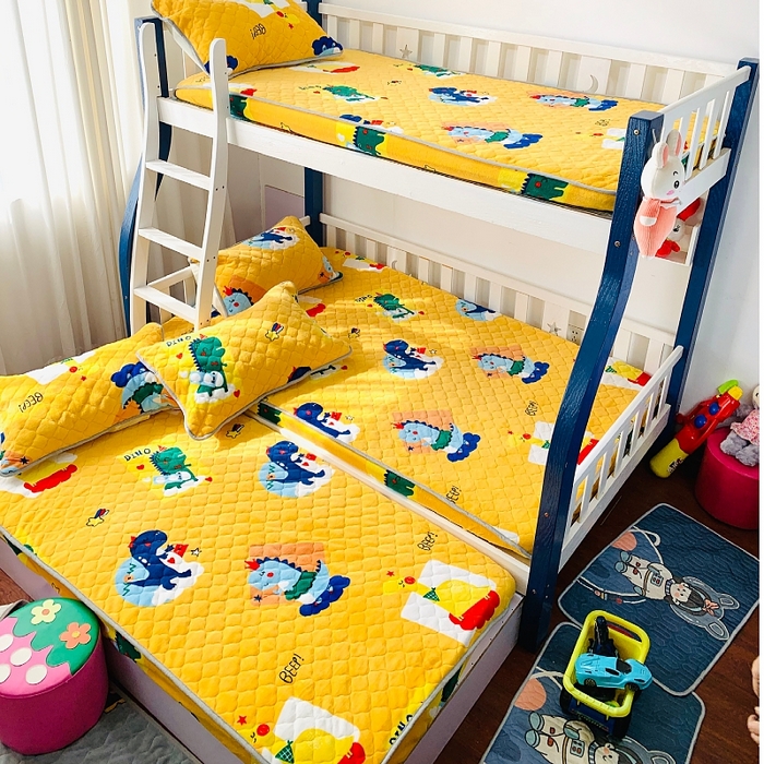 91家纺网 家纺一手货源 找家纺 小虾米 2024新款加厚上下床牛奶绒夹棉床笠款 可爱龙