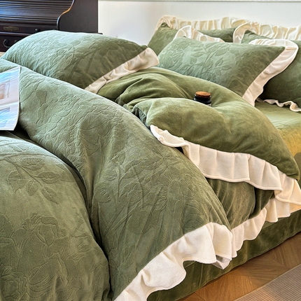 91家纺网 家纺一手货源 找家纺 大境 2024新款维也纳牛奶绒提花四件套维也纳-绿