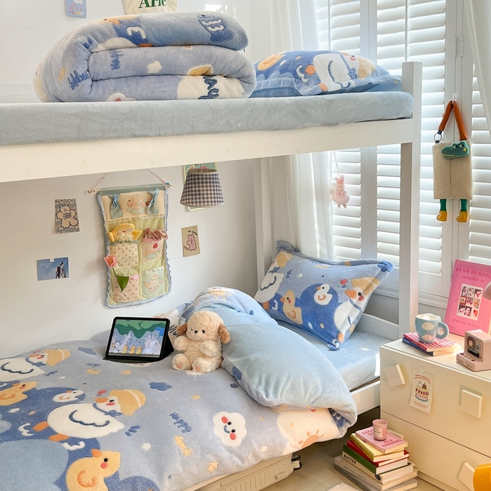 91家纺网 家纺一手货源 找家纺 川悦生活 2024新款雪花绒宿舍三件套 哒哒鸭吖