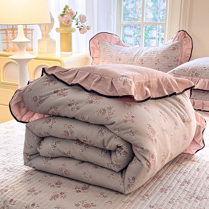 91家纺网 家纺一手货源 找家纺 韩约家纺 2025新款1针织棉皱皱纱床盖款夏凉被春秋被冬被四件套 沉香