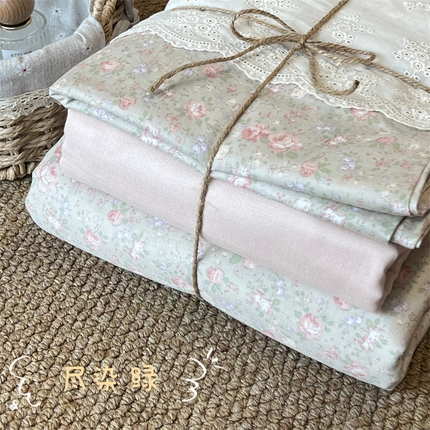 91家纺网 家纺一手货源 找家纺 （总）2024新款全棉印花双层纱四件套--蕾丝花边款