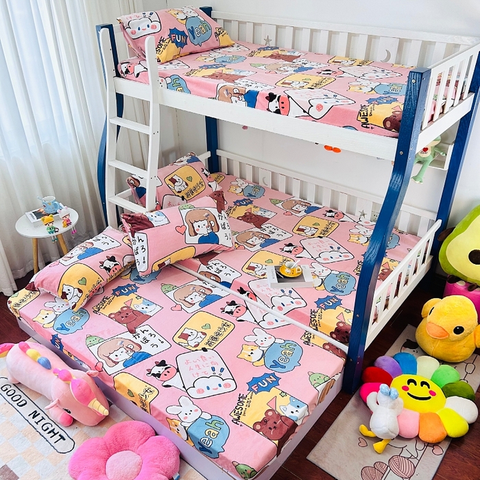 91家纺网 家纺一手货源 找家纺 小虾米 2024新款加厚上下床牛奶绒床笠款 开心女孩