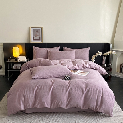 91家纺网 家纺一手货源 找家纺 凯罗 2024新款全棉60S提花全棉四件套简约提花四件套  高品类全棉提花四件套 繁叶--极简紫