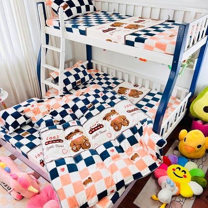 小虾米 2024新款加厚上下床牛奶绒单被套 快乐熊宝