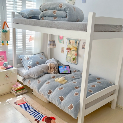 川悦生活 2024新款雪花绒宿舍三件套 啵啵熊