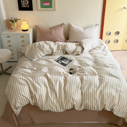 艾莱家纺 2024新款七彩贝壳系列100S全棉柔顺加厚磨毛四件套 幻珊-咖中条