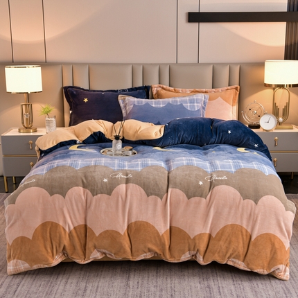 丽涵家纺 2024秋冬新品冰岛臻棉绒保暖四件套 流浪星球-卡其里