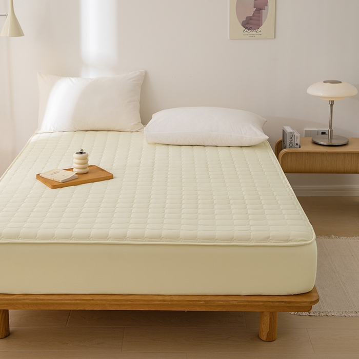 91家纺网 家纺一手货源 找家纺 帕芬鸟家纺 2024新款A类原棉大豆纤维夹棉床垫床笠 床笠款-奶油黄