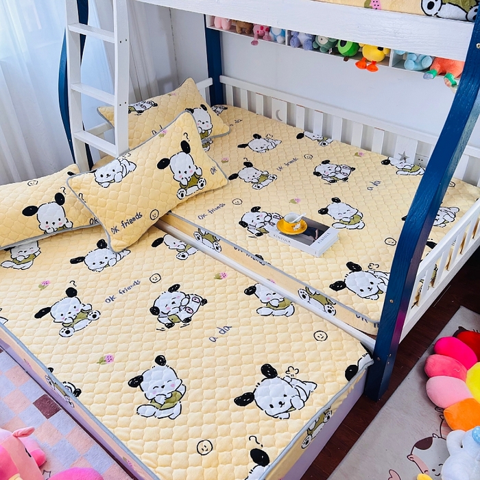 91家纺网 家纺一手货源 找家纺 小虾米 2024新款加厚上下床牛奶绒夹棉床笠款 小奶狗