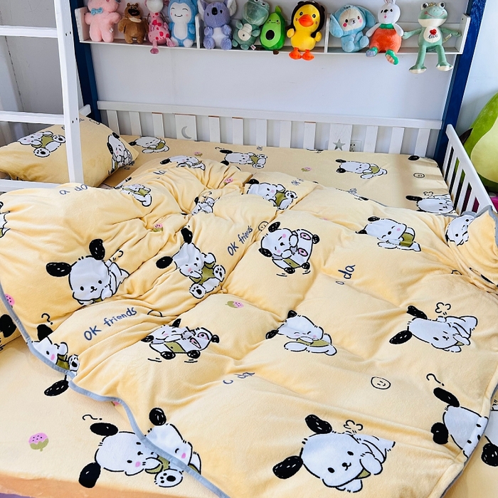 91家纺网 家纺一手货源 找家纺 小虾米 2024新款加厚上下床牛奶绒单被套 小奶狗