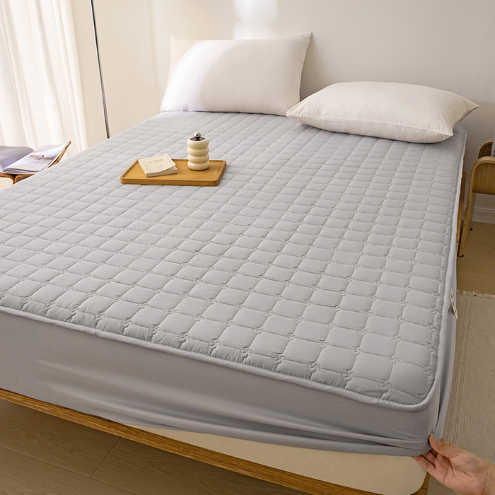 91家纺网 家纺一手货源 找家纺 帕芬鸟家纺 2024新款A类原棉大豆纤维夹棉床垫床笠 床笠款-优雅灰