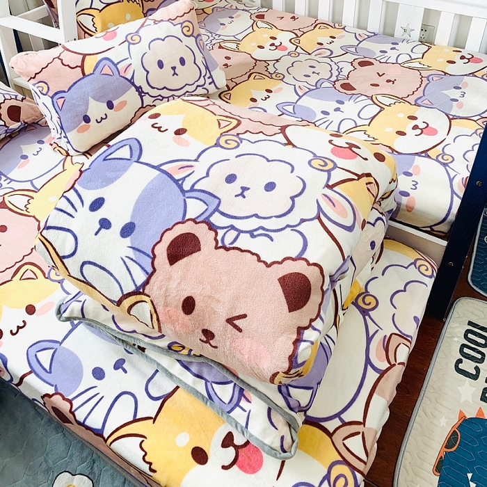 91家纺网 家纺一手货源 找家纺 小虾米 2024新款加厚上下床牛奶绒单被套 萌犬