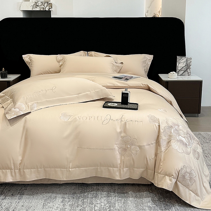 91家纺网 家纺一手货源 找家纺 星蕴家纺 2024新款A类新疆全棉刺绣四件套 浅香槟