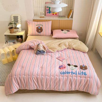 2024新款卡通大版高克重牛奶绒豆豆被四件套 好朋友