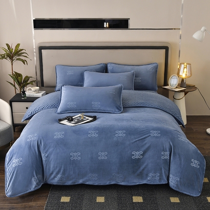 91家纺网 家纺一手货源 找家纺 满羽家纺 2024新款A类高克重婴儿绒提花牛奶绒四件套 海蓝之谜-蓝