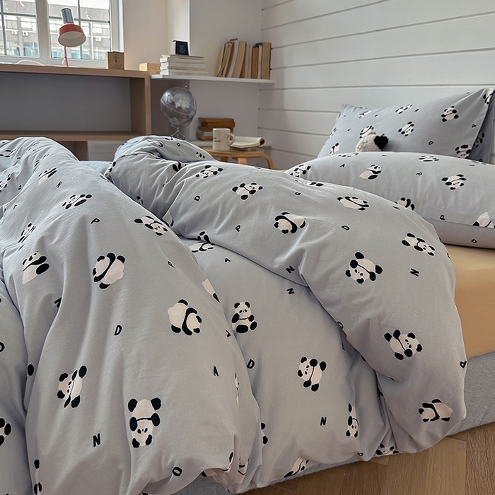 91家纺网 家纺一手货源 找家纺 梦可莱家居 2024新款A类亲肤舒适全棉针织棉四件套 熊猫-蓝