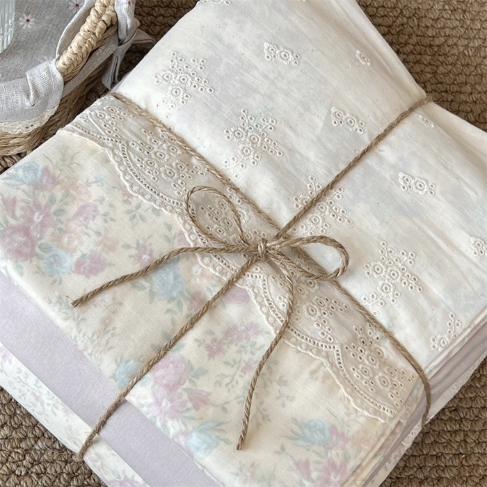 91家纺网 家纺一手货源 找家纺 2024新款全棉印花双层纱四件套--蕾丝花边款 薇薇安