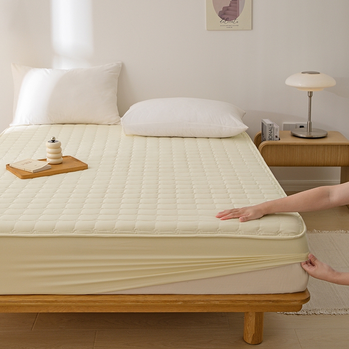 91家纺网 家纺一手货源 找家纺 帕芬鸟家纺 2024新款A类原棉大豆纤维夹棉床垫床笠 床笠款-奶油黄