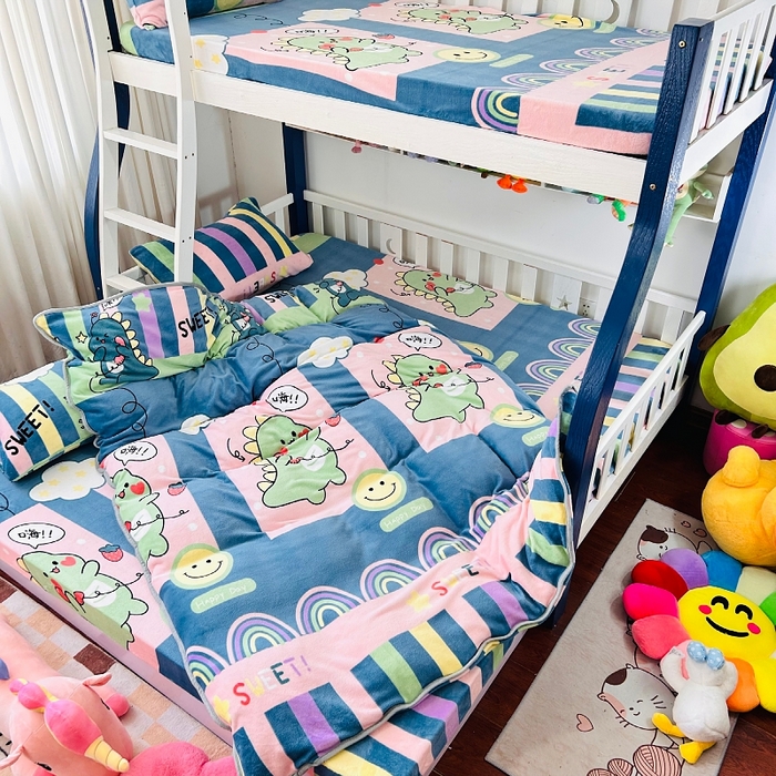 91家纺网 家纺一手货源 找家纺 小虾米 2024新款加厚上下床牛奶绒单被套 恐龙宝宝