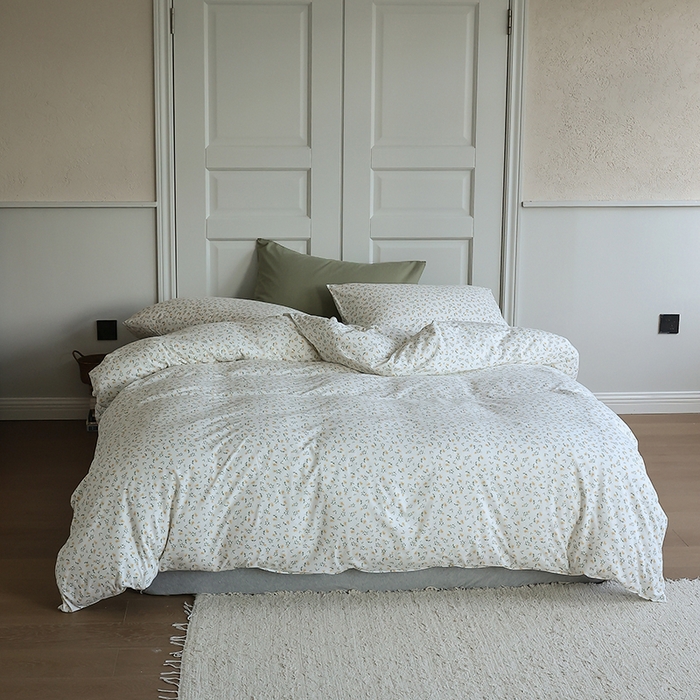 91家纺网 家纺一手货源 找家纺 梦可莱家居 2024新款A类亲肤舒适全棉针织棉四件套 绿叶