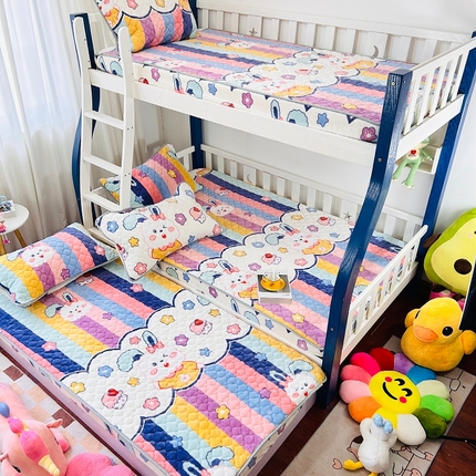 小虾米 2024新款加厚上下床牛奶绒夹棉床笠款 彩虹兔