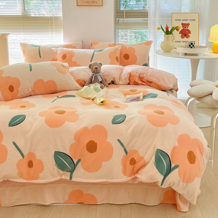 91家纺网 家纺一手货源 找家纺 帅露家纺 2024新款高克重牛奶绒印花四件套 花漾