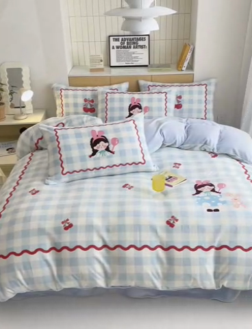 91家纺网 家纺一手货源 找家纺 2024新款大版卡通双面高克重牛奶绒床单款四件套 小女孩