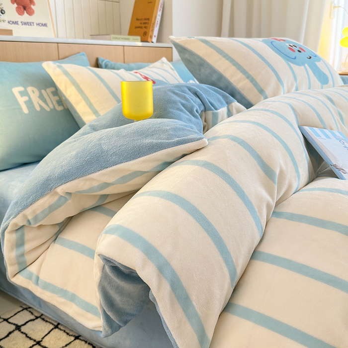 91家纺网 家纺一手货源 找家纺 2024新款大版卡通双面高克重牛奶绒床单款四件套 小象