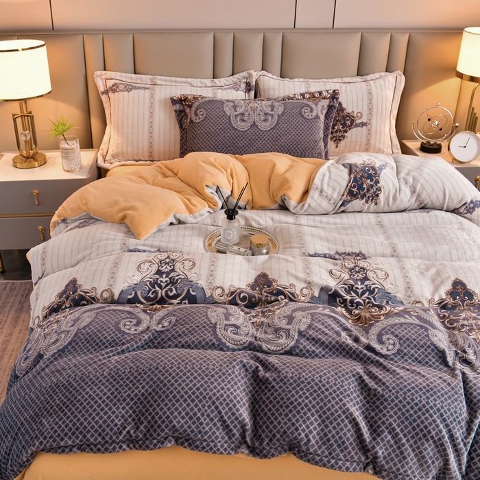 91家纺网 家纺一手货源 找家纺 丽涵家纺 2024秋冬新品冰岛臻棉绒保暖四件套 富丽堂皇