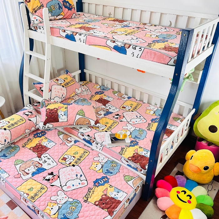 91家纺网 家纺一手货源 找家纺 小虾米 2024新款加厚上下床牛奶绒夹棉床笠款 开心女孩