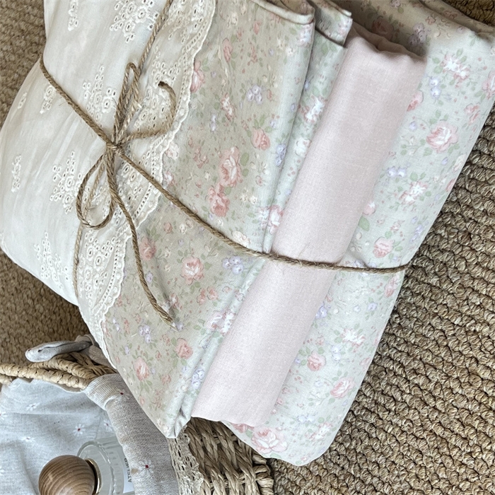 91家纺网 家纺一手货源 找家纺 2024新款全棉印花双层纱四件套--蕾丝花边款 尽染-绿