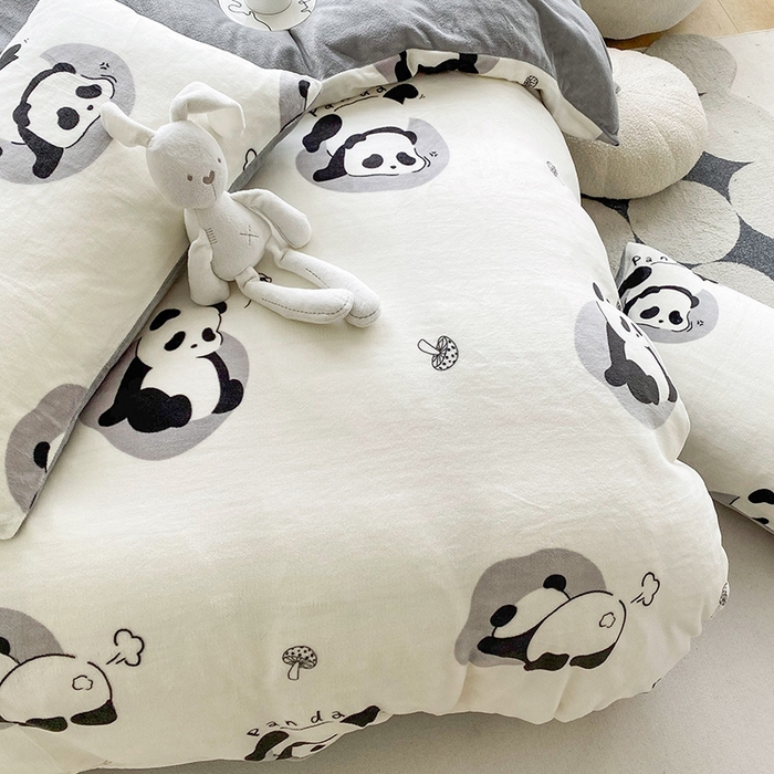 91家纺网 家纺一手货源 找家纺 帅露家纺 2024新款高克重牛奶绒印花四件套 安逸胖哒