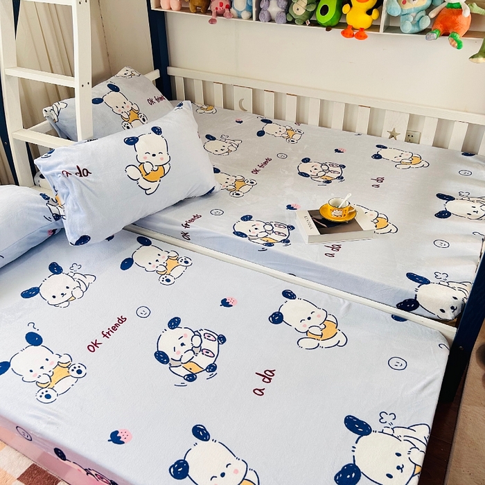 91家纺网 家纺一手货源 找家纺 小虾米 2024新款加厚上下床牛奶绒床笠款 幸运小狗