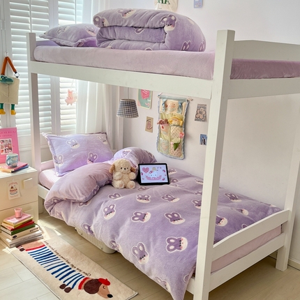 91家纺网 家纺一手货源 找家纺 川悦生活 2024新款雪花绒宿舍三件套 妮娜兔