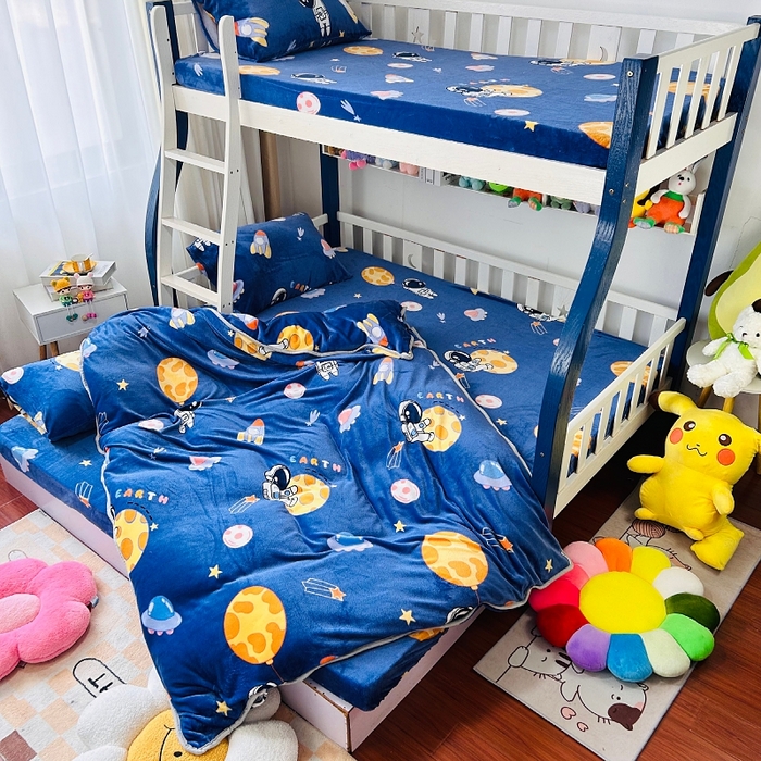 91家纺网 家纺一手货源 找家纺 小虾米 2024新款加厚上下床牛奶绒单被套 遨游太空