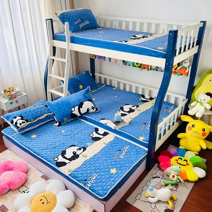 小虾米 2024新款加厚上下床牛奶绒夹棉床笠款 熊猫帕帕