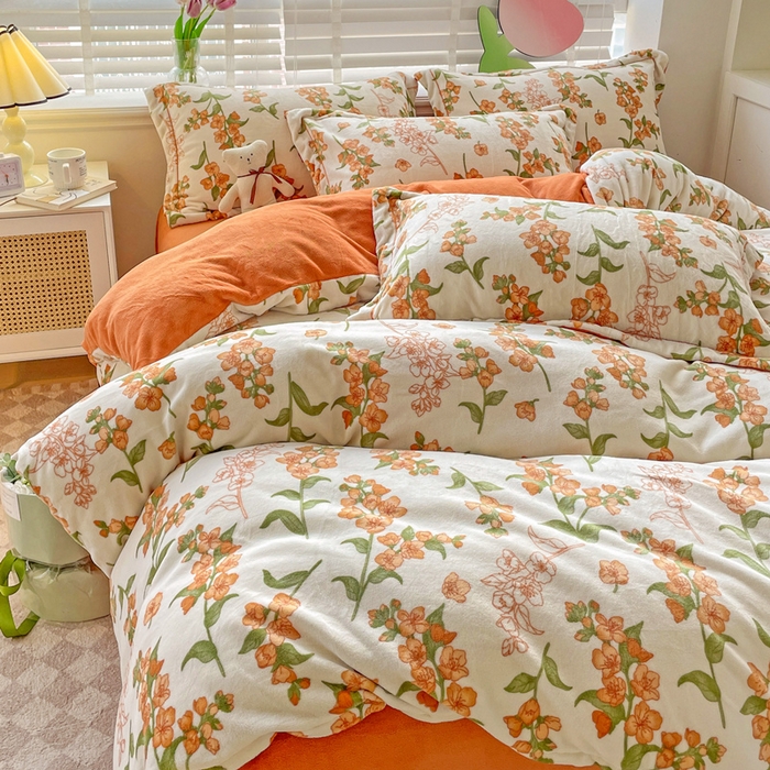 91家纺网 家纺一手货源 找家纺 丽涵家纺 2024秋冬新品冰岛臻棉绒保暖四件套 花季