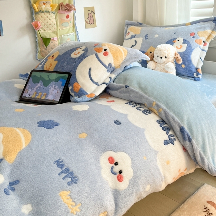 91家纺网 家纺一手货源 找家纺 川悦生活 2024新款雪花绒宿舍三件套 哒哒鸭吖