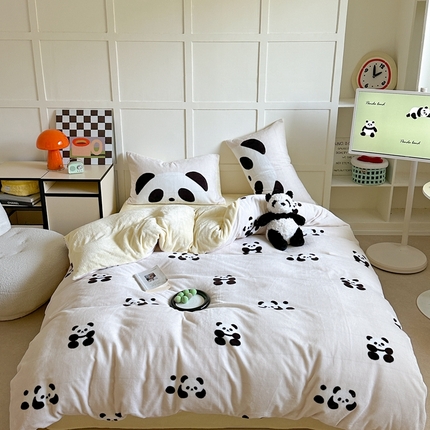 美乐迪家纺 2024新款高克重牛奶绒卡通印花四件套 熊猫