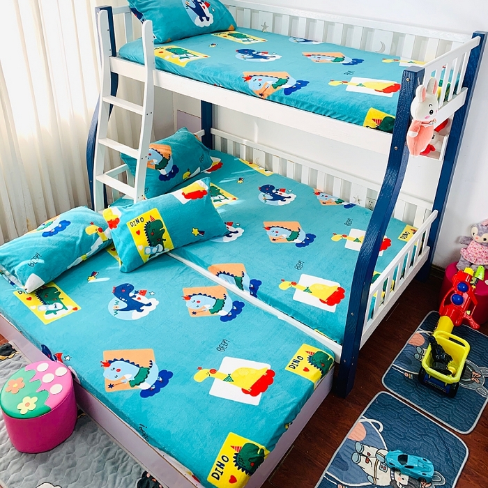 91家纺网 家纺一手货源 找家纺 小虾米 2024新款加厚上下床牛奶绒床笠款 恐龙世界