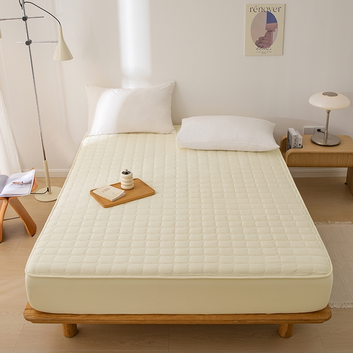 91家纺网 家纺一手货源 找家纺 帕芬鸟家纺 2024新款A类原棉大豆纤维夹棉床垫床笠 床笠款-奶油黄