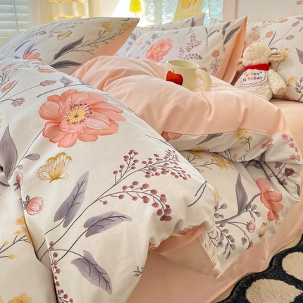 91家纺网 家纺一手货源 找家纺 沐辰 2024新款A类全棉磨毛印花四件套-花卉类 春意盎然