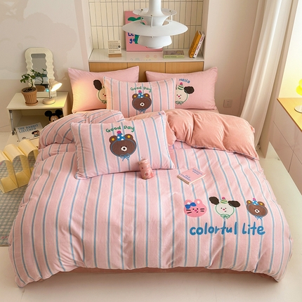 2024新款大版卡通双面高克重牛奶绒床单款四件套 好朋友