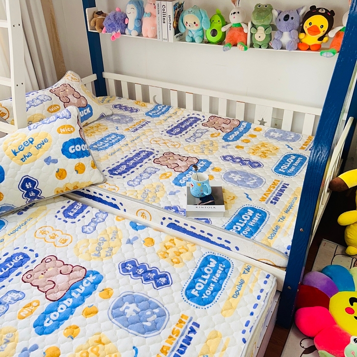 91家纺网 家纺一手货源 找家纺 小虾米 2024新款加厚上下床牛奶绒夹棉床笠款 好运满满