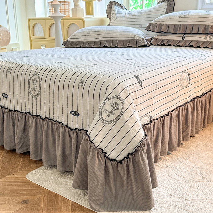 91家纺网 家纺一手货源 找家纺 韩约家纺 2025新款1针织棉皱皱纱床盖款夏凉被春秋被冬被四件套 曼静