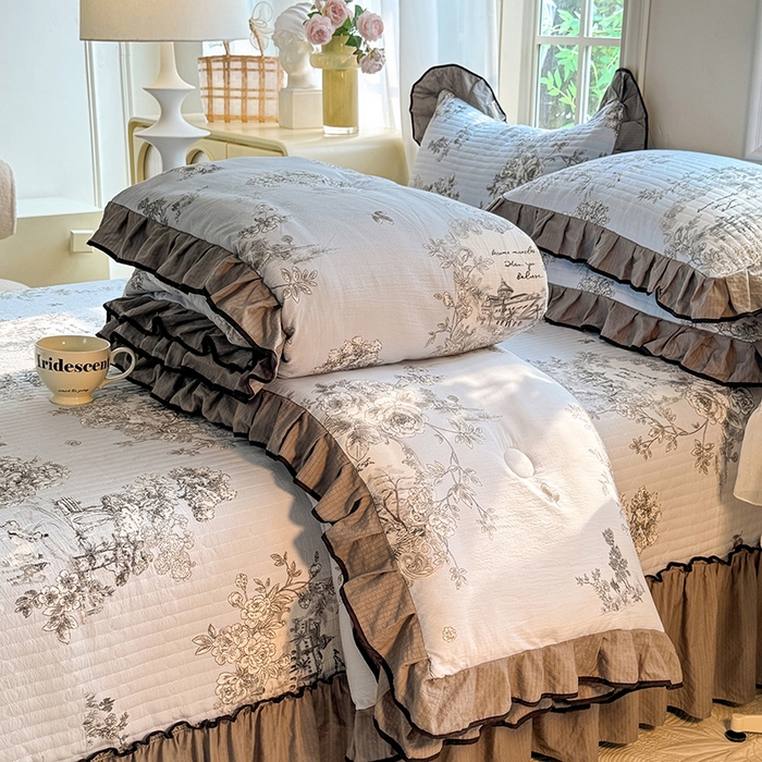 91家纺网 家纺一手货源 找家纺 韩约家纺 2025新款1针织棉皱皱纱床盖款夏凉被春秋被冬被四件套 巴克庄园