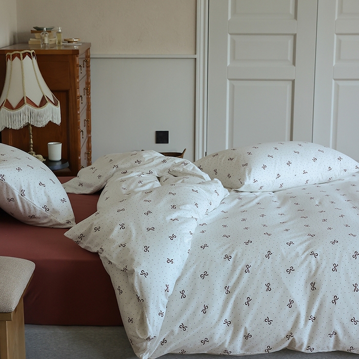 91家纺网 家纺一手货源 找家纺 梦可莱家居 2024新款A类亲肤舒适全棉针织棉四件套 蝴蝶结