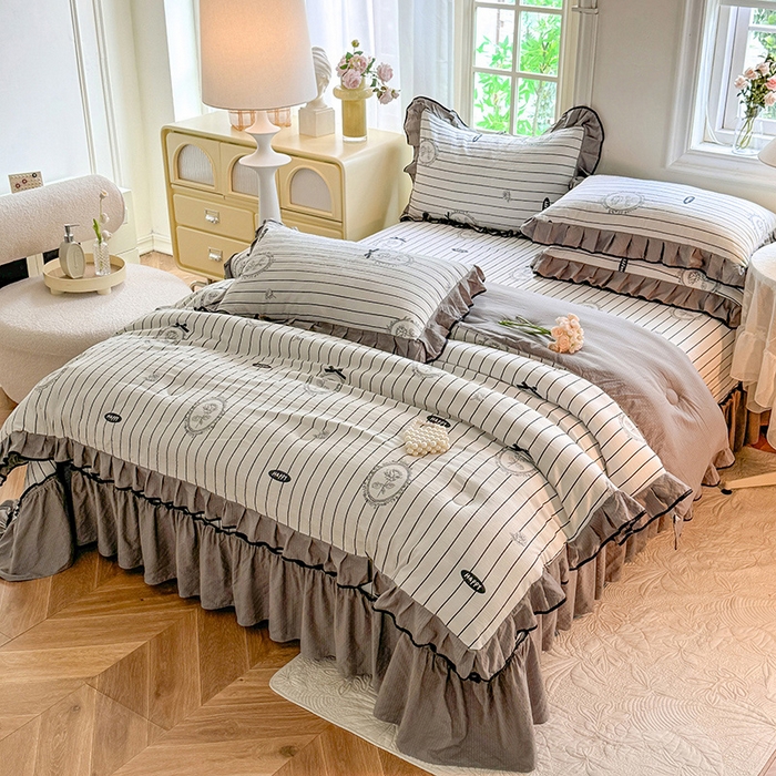 91家纺网 家纺一手货源 找家纺 韩约家纺 2025新款1针织棉皱皱纱床盖款夏凉被春秋被冬被四件套 曼静