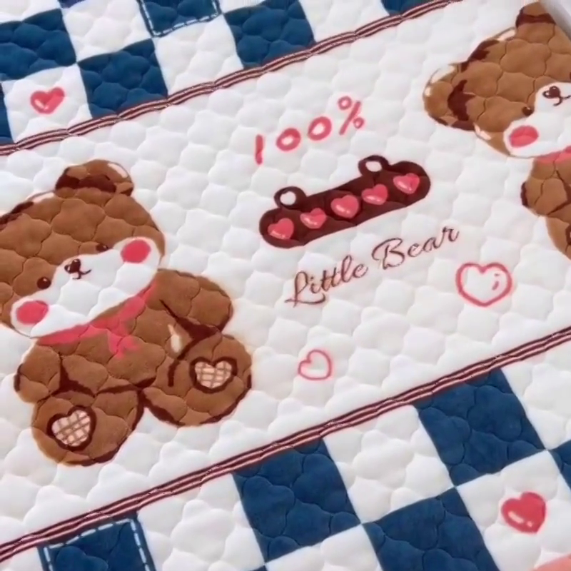 91家纺网 家纺一手货源 找家纺 小虾米 2024新款加厚上下床牛奶绒夹棉床笠款 快乐熊宝